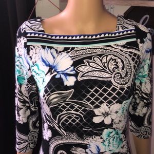 NWOT WHBM Black/White/Teal Paisley Dress Sz XS